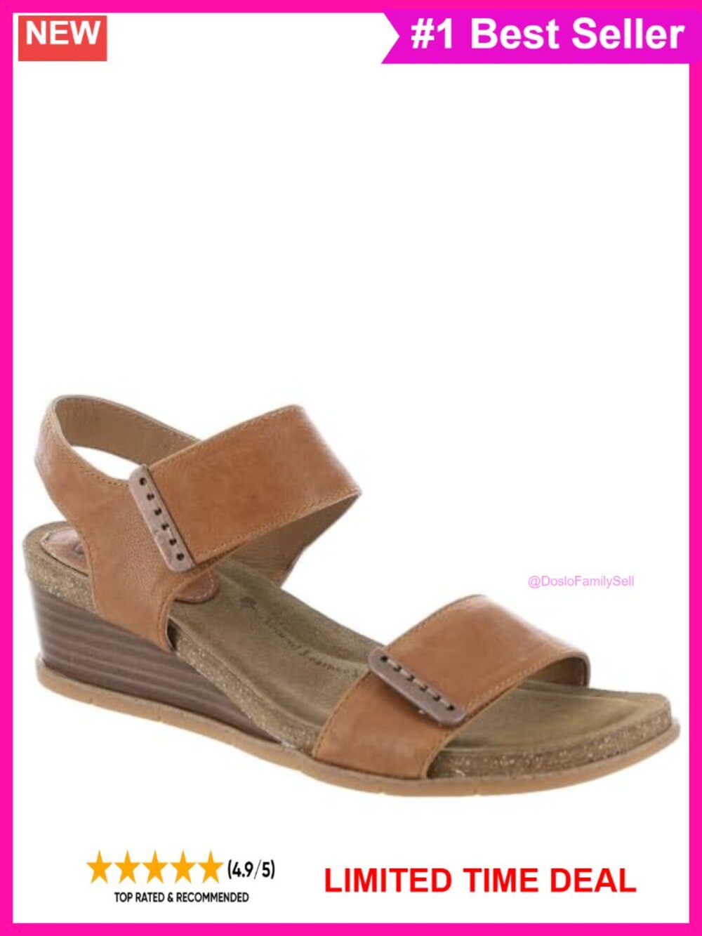 Leather Wedge Sandals Cork Cushioned Ankle Strap Open Toe
